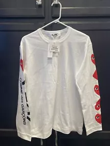 New COMME des GARCONS Play Men's Big Heart Long Sleeve Tee Large Authentic - Picture 1 of 5