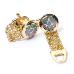 Stunning boxed Masonic Black Onyx Cufflinks with Gold Chain Strap Craft Gift - Picture 1 of 3