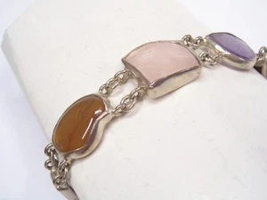 Pulsera De Plata 925 Con Piedras Naturales - Ágata Amatista Cuarzo Rosa - Imagen 1 de 6