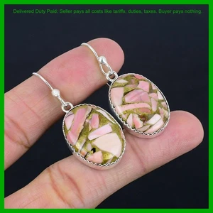 Halloween Deal Sterling Silver Copper Pink Opal Gemstone Drop Dangle Earrings - Picture 1 of 6