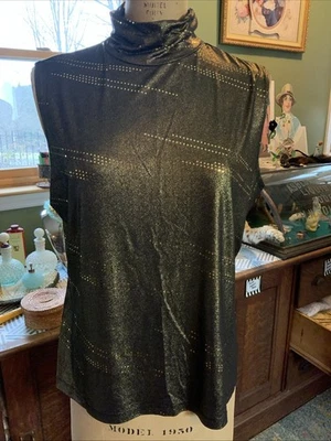 Laura Ashley Bronze Sleeveless Metallic Mock Neck Top Sz L   HOLIDAY READY! - Image 1 of 4