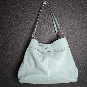 Coach F28997 Lexy Large Cloud Blue /Silver Pebble Leather Shoulder Bag Tote - Picture 1 of 15