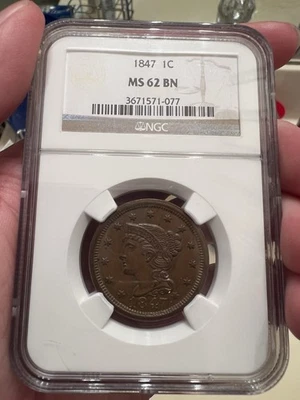 1847 MS62BN NGC Braided Hair Large Cent - Image 1 of 4