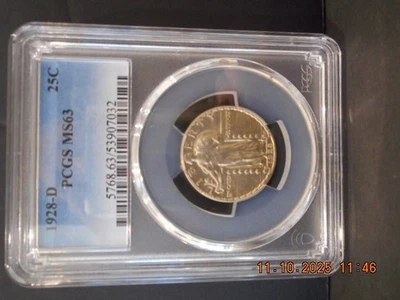 1928 D standing Liberty silver quarter PCGS MS63 - Image 1 of 4