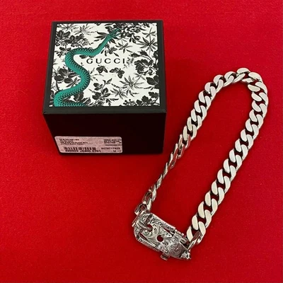 Buena Caja con Bolso GUCCI Gucci Arabesco Cabeza de Gato Kihei Cadena Collar Plata 925 Foto 1 de 4