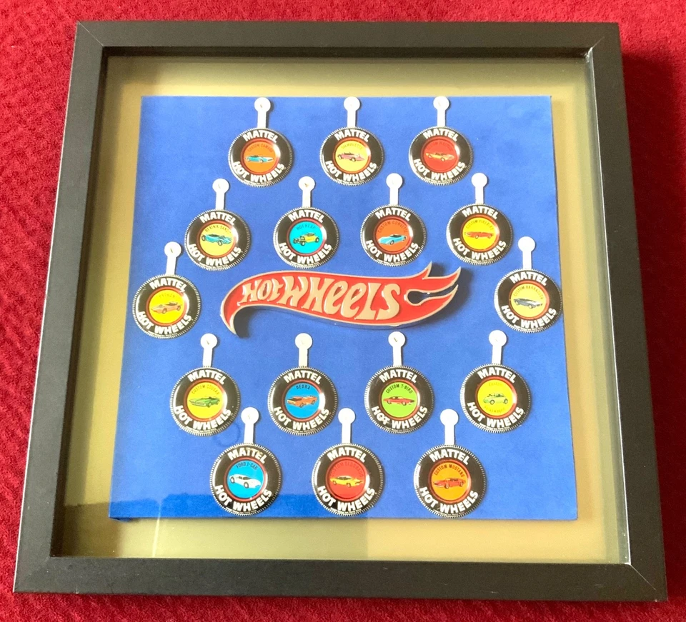 Hot Wheels Redlines Original 16  Badges Framed and Matted with HW Logo  - Image 1 of 1
