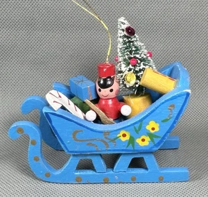Vtg Enesco Wood Sleigh Ornament Bottle Brush Tree Christmas 80’s *Read* - Picture 1 of 10