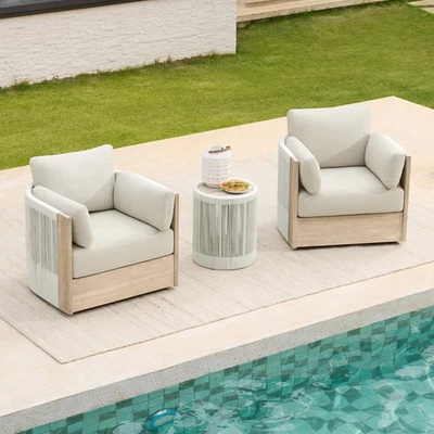 Coastal Indoor Outdoor Bistro Set w/Swivel Chairs Rope Nautical SOLD OUT Online - Image 1 of 4