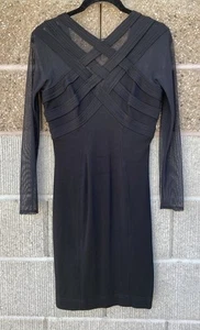 Vtg Tadashi Shoji Dress Sheer Black Criss Cross Mesh 90s Y2K Small - Picture 1 of 6
