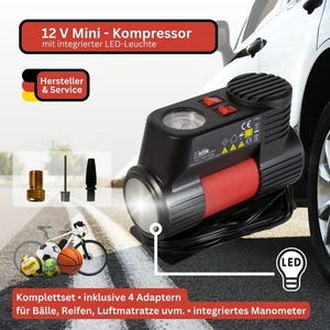 Mini Kompressor 12V tragbar mit LED | 10 bar Camping Auto Reifenpumpe elektrisch - Bild 1 von 9