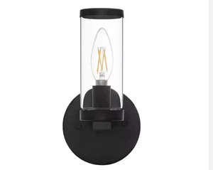Hampton Bay 1-Light Black Wall Sconce Fixture w/ Clear Glass Shade - Picture 1 of 1