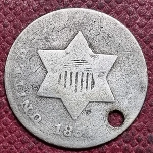 1851 Three Cent Piece 3c Silver Trime Circulated Details #94298 - Picture 1 of 2