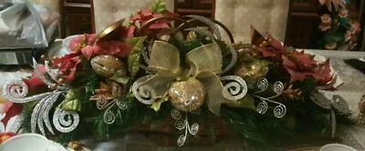 Centro de mesa de diseñador vintage de 35" de Navidad de plata dorada vacaciones Foto 1 de 4