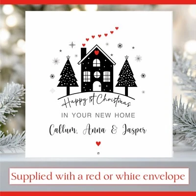 CHRISSIECREATESCARDS Personalised First Christmas In Your New Home Card, 1st Christmas New Home Card