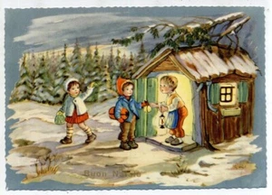 Serie Completa di 6 cartoline Bamnbini portano doni Buon Natale PC Circa 1940 3 - Imagen 1 de 6