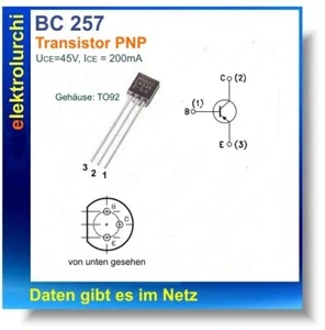 5x BC257 – PNP Silizium Transistor – 45V – 100mA – TO-92 – Standardverstärker - Bild 1 von 2