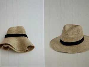 Sombrero de Paja J.Crew Ala Ancha Plegable Rafia Banda Negra Natural Talla S-M #G6551 - Imagen 1 de 6