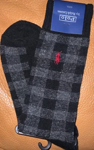 Polo RALPH LAUREN Wool blend Polo player plaid socks Sz 10-13 shoe 6-12.5 NWT - Picture 1 of 5