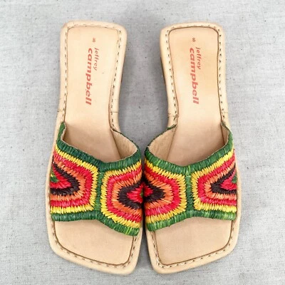 Jeffrey Campbell Mujer 8 Dana Rafia Mula Sandalias Zapatos Deslizables Punta Cuadrada Tacón Foto 1 de 4