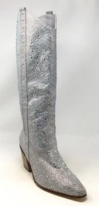 Unbranded Women's Size 9 Silver Rhinestone Glitter Knee High Cowboy Western Boot - Picture 1 of 6