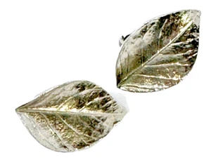 Vintage Crown Trifari Silver Leaf Clip Earrings Polished Matte MCM - Picture 1 of 7