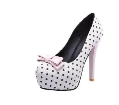 Zapatos de tacón de aguja de plataforma con moño dulce para mujer punta redonda fiesta moda zapatos 43 Foto 1 de 4