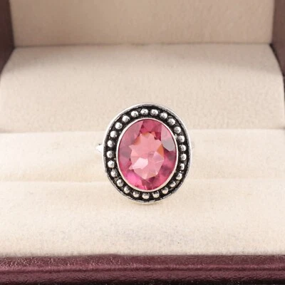 Pink Tourmaline Gemstone 925 Sterling Silver Ring Handmade Jewelry Ring For Gift - Image 1 of 3