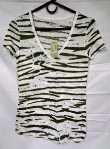 Women's AMERICAN EAGLE OUTFITTERS White Army Green Short Sleeve T-Shirt ~ S - Picture 1 of 8