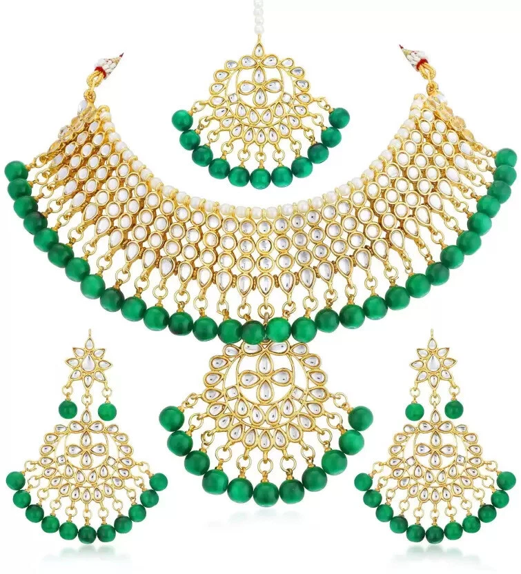 Bollywood Style Choker Wedding Fashion Indian Jewelry Stone & Beads Necklace Set - Image 1 of 1