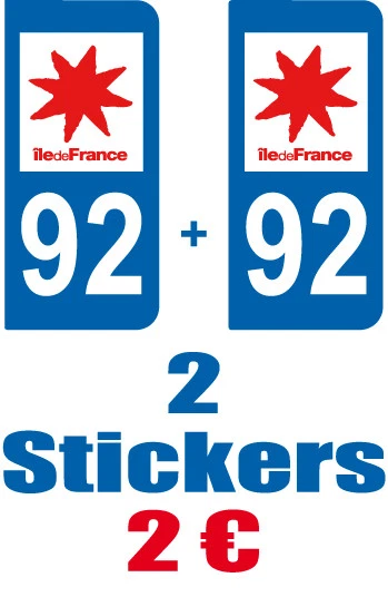 SAFIRMES 2-STICKERS-PLAQUE-AUTO-IMMATRICULATION-DEPARTEMENT-LOGO 92