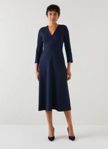 LK Bennett Dr Lauren Navy V-Neck Viscose Midi Dress UK 8 New RRP £179 - Picture 1 of 4