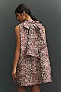 NWT Anthropologie Sunday In Brooklyn FLORAL Brocade TIE BACK Mini Shift Dress LP - Picture 1 of 7