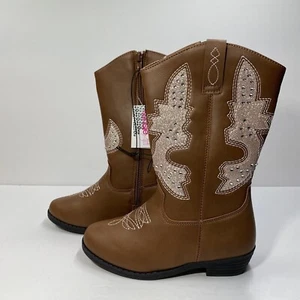 Kensie Girls Boots Cowgirl Cowboy Brown Sequin Stitch Western NEW $45 - Picture 1 of 13