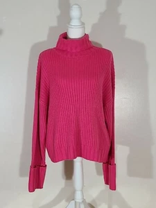 NWT Nine West Hot Pink Knit Sweater Turtleneck Top Large L 100% Acrylic $50 - Picture 1 of 8