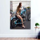 Hot Biker Tattoo Girl Motorcycle Posters Home Decor Banners Wall Hanging Flag