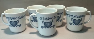 Corelle Corning Blue Hearts Coffee Mug / Cups USA Made set of 5 - Picture 1 of 8