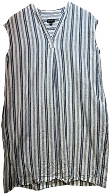 Платье-рубашка Jones New York женское пляжное льняное с разделенным вырезом размер 12 синее белое - Изображение 1 из 4