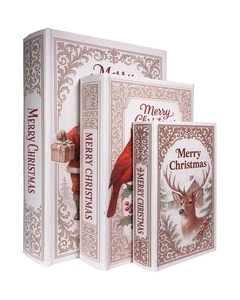 Juego de 3 cajas de libros de madera decorativas navideñas - Cajas de libros de imitación vintage con... - Imagen 1 de 7