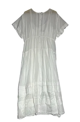 Vestido Camisa J Crew Pintuck en Algodón Voile Extra Grande Blanco Midi Claro Transparente Foto 1 de 4