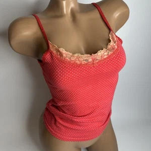 Y2K Red Polka Dot Lace Cami Tank Top XS Coquette Fairy Core Milkmaid Rave - Picture 1 of 9