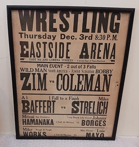 Vintage 1936 Wrestling Arena Poster Match Card 15x19 WWF NWA Los Angeles Baffert - Picture 1 of 2