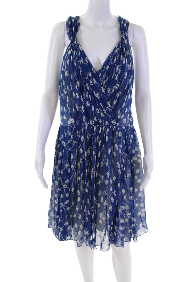 Vestido Ralph Lauren Etiqueta Negra Mujer Seda Estampado Floral Línea A Azul Blanco Talla Foto 1 de 4