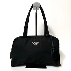 PRADA Tote Bag Handbag Shoulder Triangle Logo Tessuto Nylon Black Padlock - Picture 1 of 9