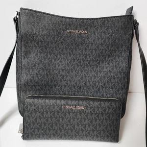 Michael Kors Jet Set Crossbody Signature Bag With Zip Around Geldbörse Schwarz Grau - Bild 1 von 17
