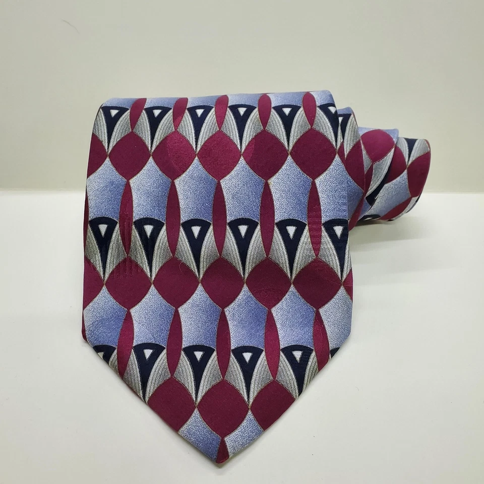 Corbata Gianfranco Ruffini Para Hombre Corbata Seda Geométrica Hecha en Italia Azul Borgoña Foto 1 de 2