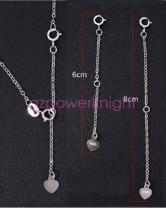 925 Sterling Silver Extender Necklace Extension with Heart Charm, Clip on Clasp - Picture 1 of 6