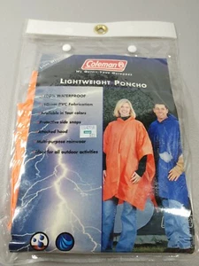Vtg NOS Coleman Rain Jacket Poncho / Hood Lightweight 1 Sz Fits orange  - Picture 1 of 2