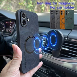 For iPhone 17 16 15 14 Pro Max 13 12 Magsafe Leather Shockproof Phone Case Cover - Picture 1 of 11