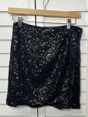House of Harlow 1960 Sequin Tie Front Mini Skirt Holiday Party Size S/M Black - Image 1 of 4