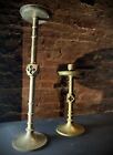 X2 Weighty Antique Church / Alter Candlesticks Brass Gothic Candle Holders